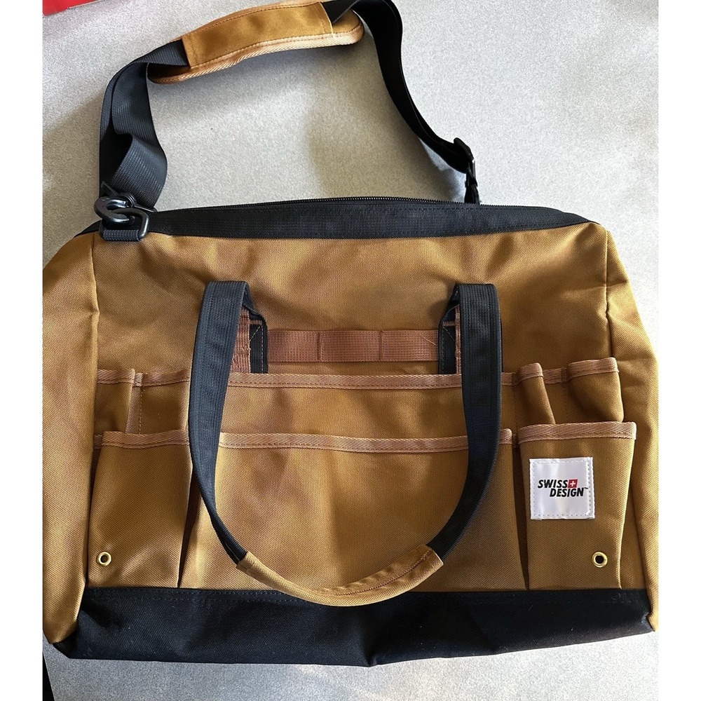 Swiss Design Tool Bag Shoulder Strap Brown Zip Multi Pocket New Without Tags